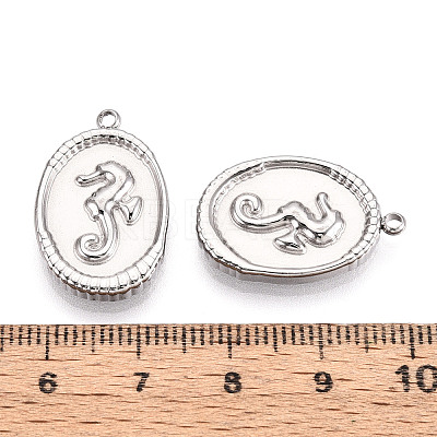 304 Stainless Steel Oval with Sea House Pendants STAS-T069-47P-1