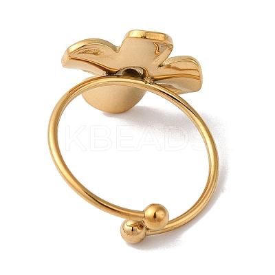 Ion Plating(IP) 304 Stainless Steel Flower Open Cuff Rings for Women LS-RJEW-M167-09B-G-1
