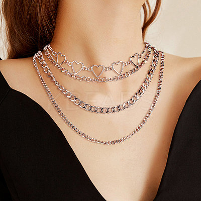 18Pcs 18 Style Alloy Curb & Paperclip & Herringbone Chain Necklaces Set NJEW-AN0001-43-1