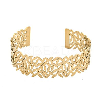 Ion Plating(IP) 304 Stainless Steel Hollow Open Cuff Bangles BJEW-S151-01G-06-1