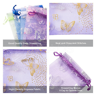 100Pcs 2 Style Gold Stamping Butterfly Rectangle Organza Gift Bags OP-KS0001-01-1