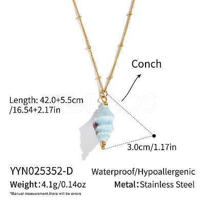 Conch Shell Shape Pendant 304 Stainless Steel Satellite Chain Necklaces for Women LD6500-4-1