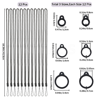 24Pcs 2 Style Silicone Rings with 12Pcs Adjustable Necklace Lanyard Anti-Lost Pendant Holder DIY-GF0008-09B-1