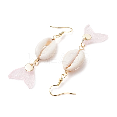 Natural Cowrie Shell Glass Dangle Earrings EJEW-JE06385-01-1