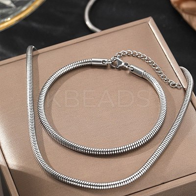 304 Stainless Steel Round Snake Chain Necklaces & Bracelets Sets for Men Women SJEW-F225-01P-1