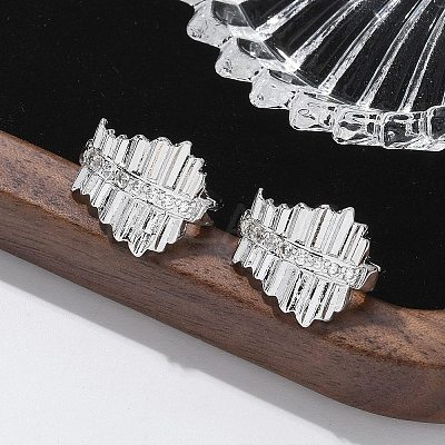 Brass Clear Cubic Zirconia Hoop Earrings EJEW-Q014-17P-1