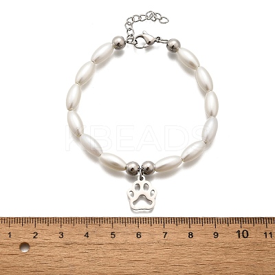 304 Stainless Steel Paw Print Charm Bracelets for Women BJEW-C098-12P-1