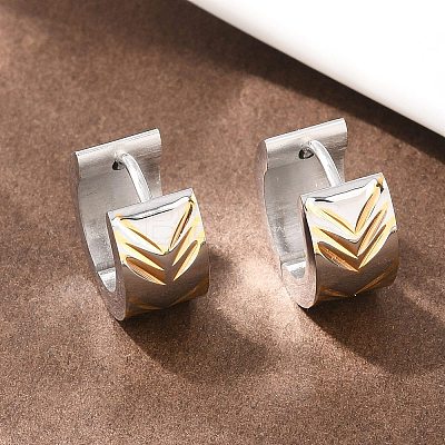 Two Tone 304 Stainless Steel Stripe Hoop Earrings EJEW-L307-04GP-02-1