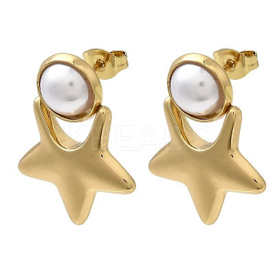 201 Stainless Steel ABS Plastic Pearl Stud Earrings EJEW-Z151-13G-05-1
