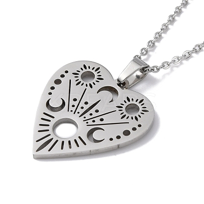 Non-Tarnish Hollow Heart 304 Stainless Steel Pendant Necklaces NJEW-C033-01C-P-1