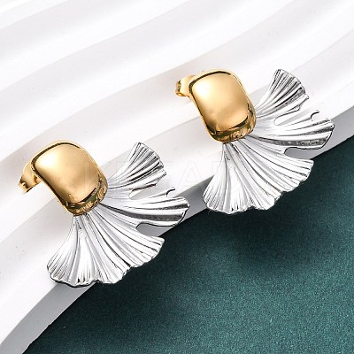 304 Stainless Steel Two Tone Stud Earrings for Women EJEW-A136-01C-GP-1