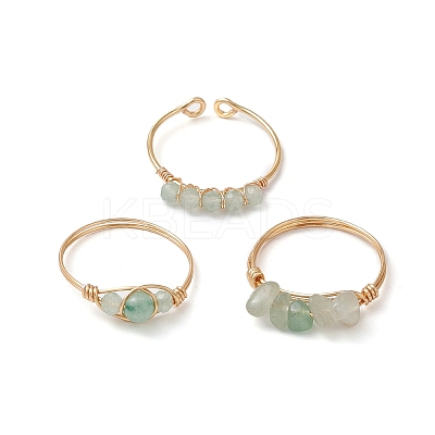 3Pcs Natural Green Aventurine Bead Finger Ring RJEW-JR00855-04-1