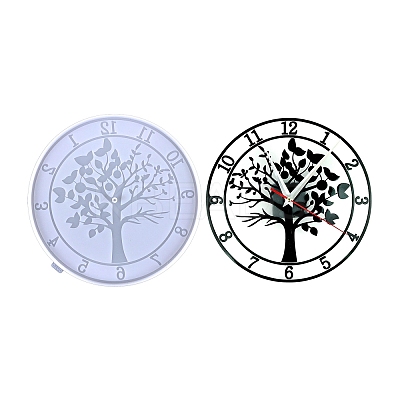 Flat Round with Tree Pattern DIY Food Grade Silicone Clock Display Molds SIMO-PW0015-46A-1