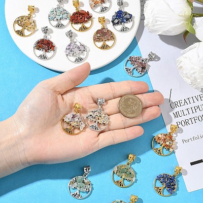 16Pcs 16 Styles Alloy Gems Tree of Life European Dangle Charms PALLOY-YW00085-1
