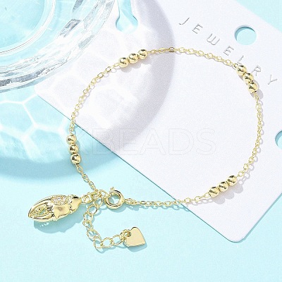 Brass Micro Pave Clear Cubic Zirconia Charm Bracelets for Women BJEW-C083-13G-1