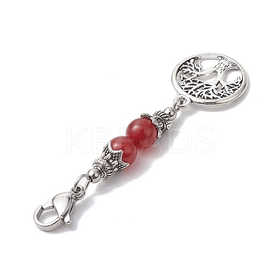 Alloy Tree of Life & Round Natural Gemstone Pendant Decoration HJEW-JM02021-S-1