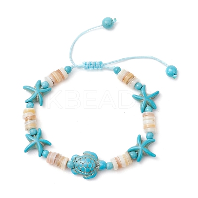 Synthetic Turquoise & Natural Freshwater Shell Beads Braided Bead Bracelets for Women BJEW-JB12024-02-1