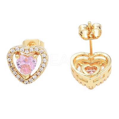 Cubic Zirconia Heart Stud Earrings EJEW-N011-59-1