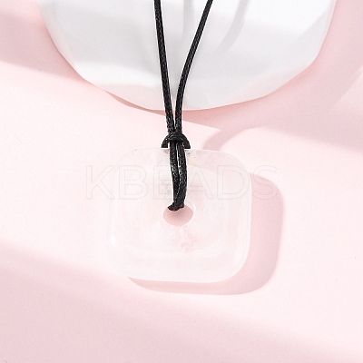 Natural Mixed Gemstone Square Pendants Black PU Leather Cord Necklaces NJEW-K285-01-1