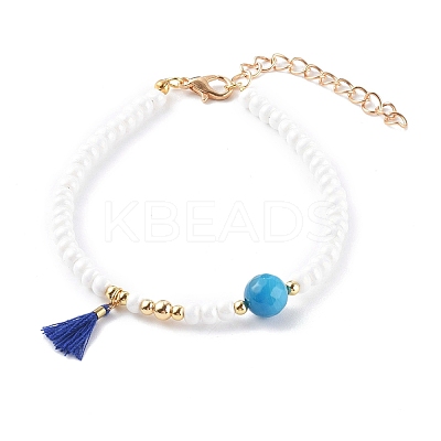 Polycotton Tassel Charm Bracelets BJEW-JB06187-1