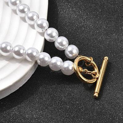 8MM White Round Plastic Pearl Beaded Necklaces for Women NJEW-L469-01G-1
