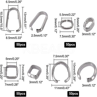 200Pcs 4 Style 304 Stainless Steel Open Quick Link Connectors STAS-PH0001-40-1