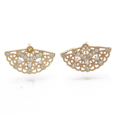 Brass Micro Pave Clear Cubic Zirconia Stud Earring Findings KK-N232-08-NF-1