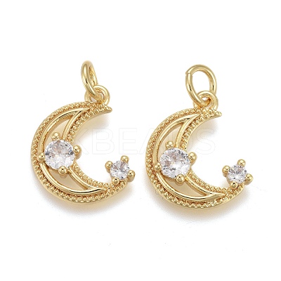 Brass Micro Pave Clear Cubic Zirconia Charms KK-F821-38G-1