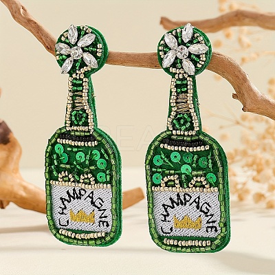 Women's Beaded Stud Earrings with Beer Festival Beer Bottle Design UD1231-1-1