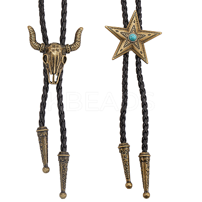 2Pcs 2 Styles Adjustable Vintage PU Leather Bolo Tie NJEW-GF0001-11-1
