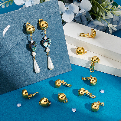 30Pcs Half Round Brass Clip-on Earring Findings KK-UN0001-91G-1