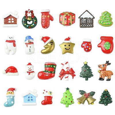 48Pcs 24 Styles Christmas Theme Opaque Resin Cabochons RESI-CJ0004-82-1
