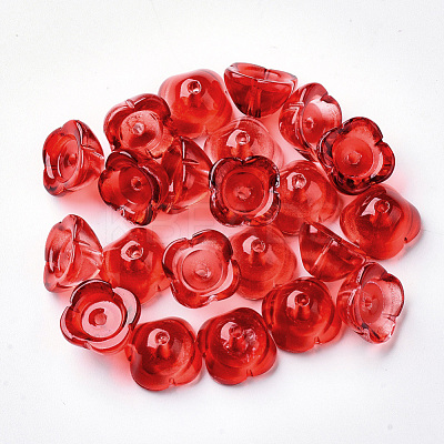 4-Petal Transparent Spray Painted Glass Bead Caps X-GGLA-S054-009A-03-1
