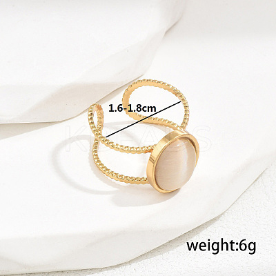 Stylish 201 Stainless Steel Cat Eye Oval Open Cuff Ring for Women Vacation Gift TD2931-4-1