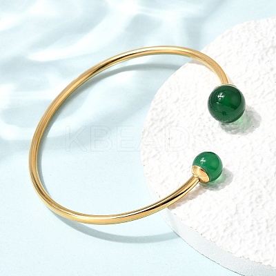 304 Stainless Steel & Nautral Gemstone Torque Bangles BJEW-H644-10G-1