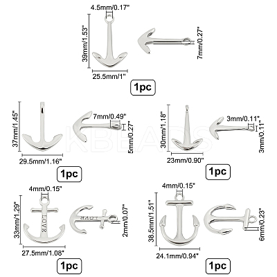 5Pcs 5 Styles 304 Stainless Steel Pendants STAS-UN0021-40P-1