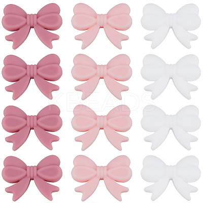 18Pcs 3 Styles Bowknot Food Grade Silicone Beads SIL-SC0003-16-1