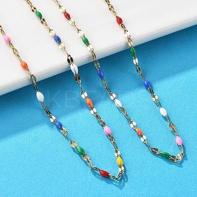 Colorful Enamel Oval & Dapped Link Chain Necklace NJEW-Q315-01G-1