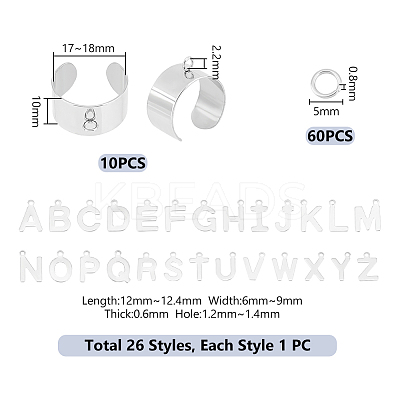 DIY Alphabet Charm Cuff Ring Making Kit DIY-UN0005-66-1