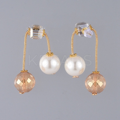 Round Eco-Friendly Glass Pearl & Glass Beads Ear Studs EJEW-JE03822-1