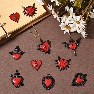16Pcs 8 Styles Alloy Enamel Gothic Style Pendants PALLOY-SC0004-45B-1