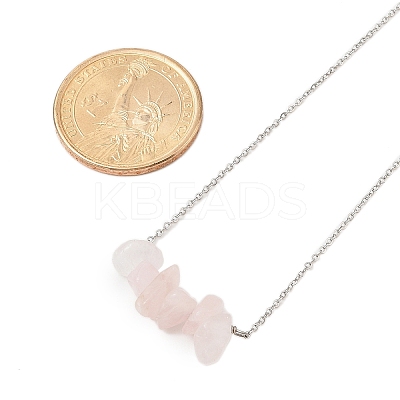 Natural Rose Quartz Chip Pendant Necklaces NJEW-JN05097-01-1