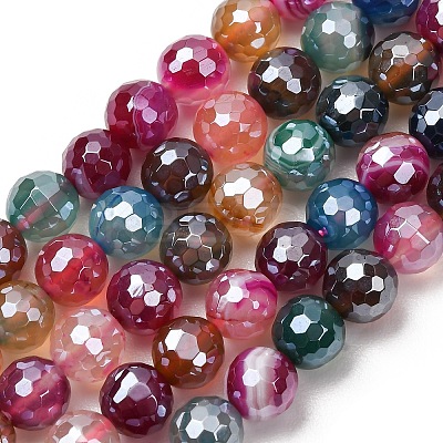 Electroplated Natural Agate Beads Strands G-B191-A07-8mm-11-1