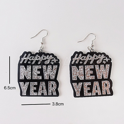 Word Happy New Year Acrylic Dangle Earrings FS-WG6DDD7-02-1