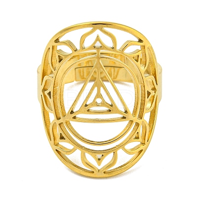 Ring with Lotus 304 Stainless Steel Adjustable Rings RJEW-G306-04G-1