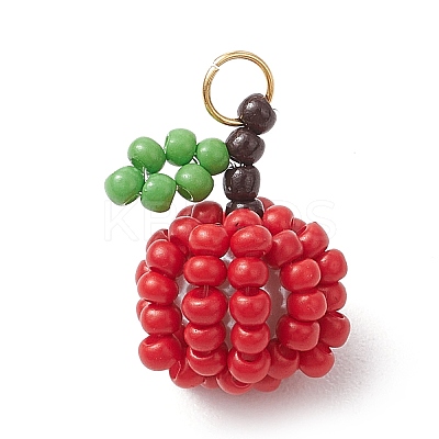 Handmade Glass Seed Beaded Apple Pendants PALLOY-MZ00483-1