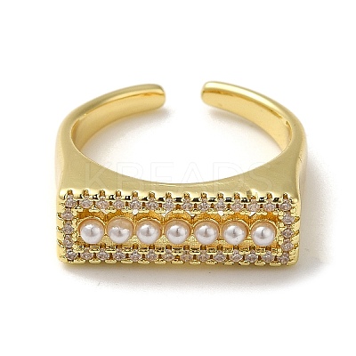 Rectangle Rack Plating Brass Micro Pave Clear Cubic Zirconia Open Cuff Rings RJEW-M162-09G-1
