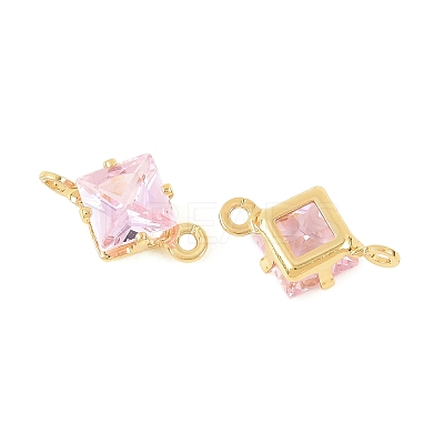 Brass Pave Cubic Zirconia Rhombus Connector Charms KK-P347-04G-1