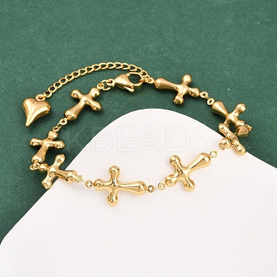 304 Stainless Steel Cross Link Chain Bracelets BJEW-D359-13A-G-1