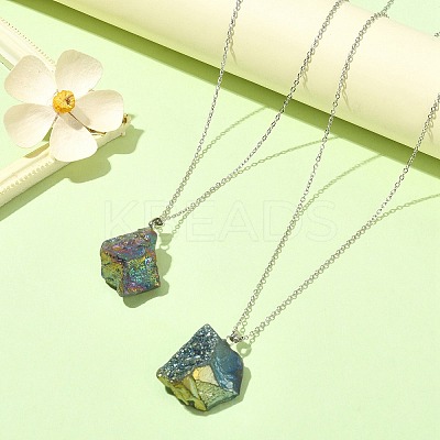 Natural Quartz Crystal Nugget Pendant Necklace with 304 Stainless Steel Chains NJEW-JN04385-02-1